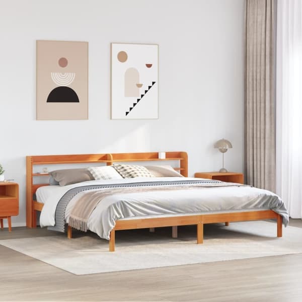 vidaXL sengeramme med sengegavl 180x200 cm massivt fyrretræ gyldenbrun
