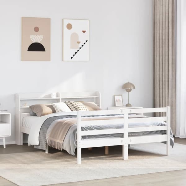 vidaXL Sengeramme med hodegavl hvit 140x200 cm heltre furu