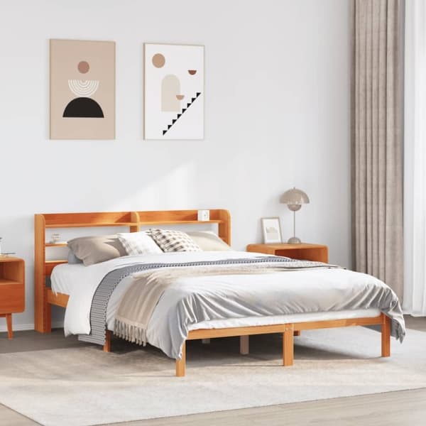 vidaXL Sengeramme med hodegavl voksbrun 150x200 cm heltre furu