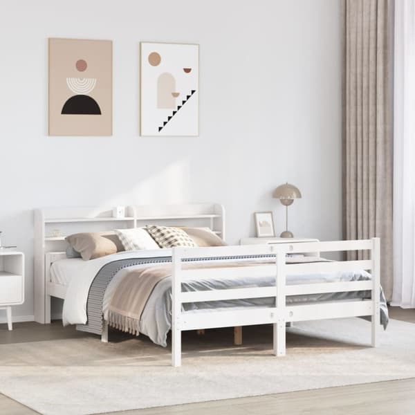 vidaXL Sengeramme med hodegavl hvit 150x200 cm heltre furu