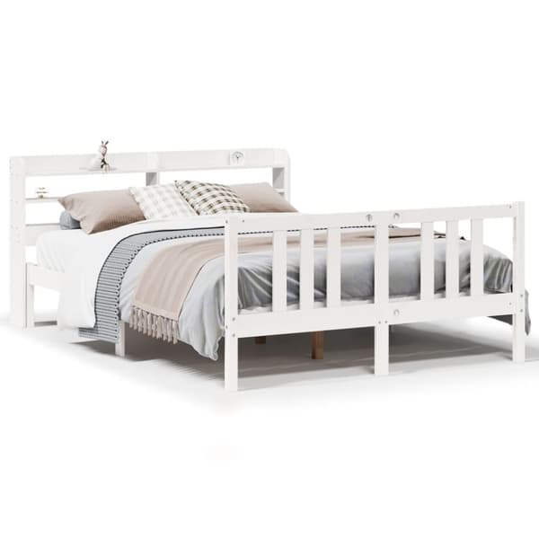 vidaXL Sengeramme med hodegavl hvit 150x200 cm heltre furu