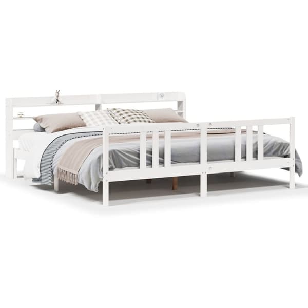 vidaXL Sengeramme med hodegavl hvit 200x200 cm heltre furu