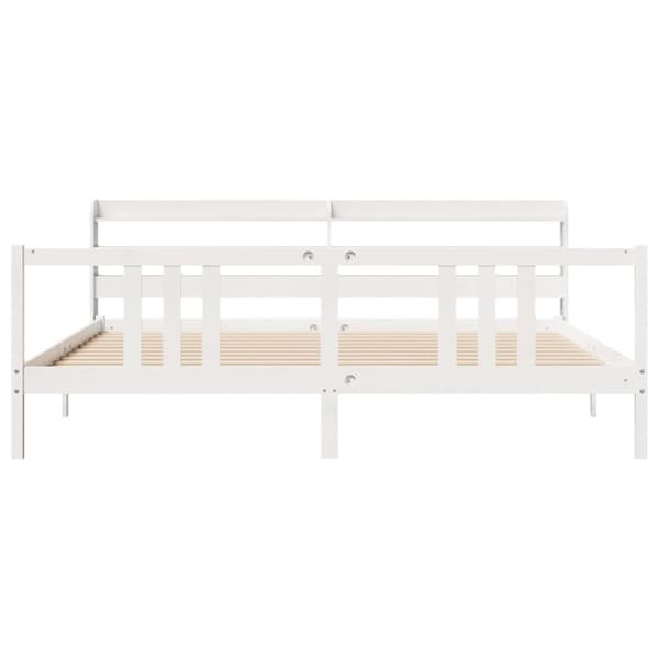 vidaXL Sengeramme med hodegavl hvit 200x200 cm heltre furu