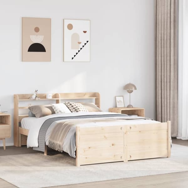 vidaXL sengeramme med sengegavl 140x200 cm massivt fyrretræ hvid