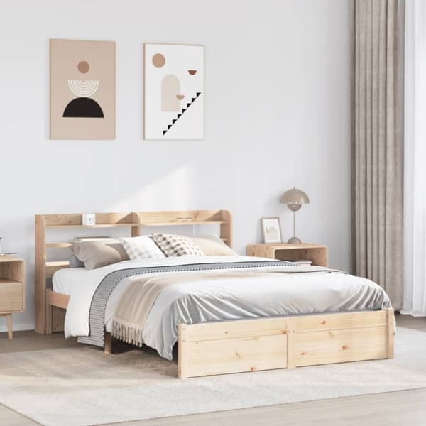 vidaXL sengeramme med sengegavl 150x200 cm massivt fyrretræ