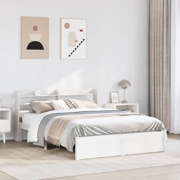 vidaXL Sängynrunko päädyllä valkoinen 150x200 cm mänty