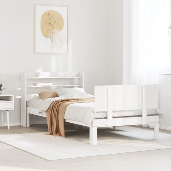 vidaXL Sängynrunko päädyllä valkoinen 75x190 cm täysi mänty