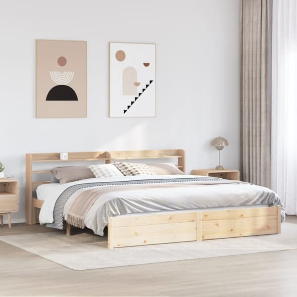 vidaXL Sängram med huvudgavel 200x200 cm massiv furu