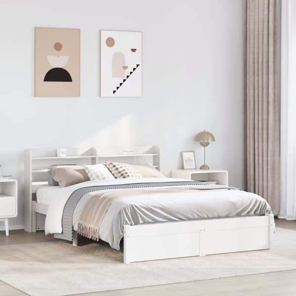 vidaXL Sengeramme med hodegavl hvit 160x200 cm heltre furu