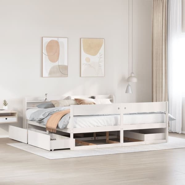 vidaXL sengeramme uden madras 200x200 cm massivt fyrretræ hvid