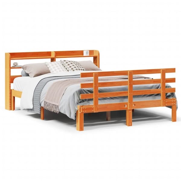 vidaXL Sengeramme med hodegavl voksbrun 140x200 cm heltre furu