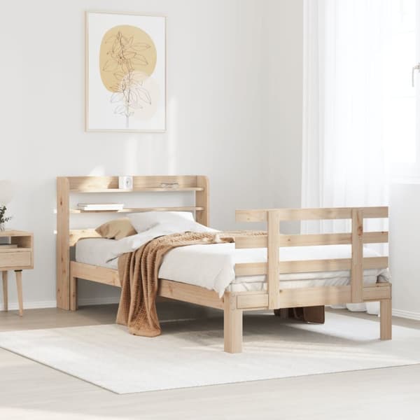 vidaXL Sängynrunko sängynpäädyllä 100x200 cm täysi mänty