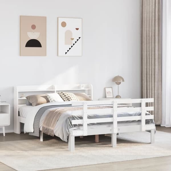 vidaXL Sängynrunko päätylevyllä valkoinen 140x200 cm täysi mänty