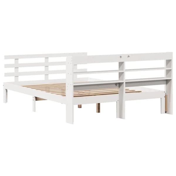 vidaXL Sängram med huvudgavel vit 150x200 cm massiv furu