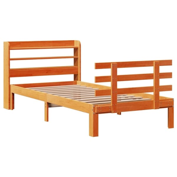 vidaXL sengeramme med sengegavl 90x200 cm massivt fyrretræ gyldenbrun
