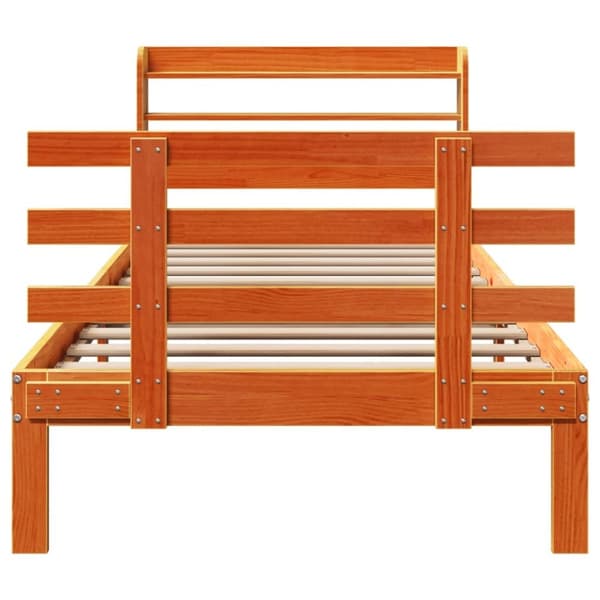 vidaXL sengeramme med sengegavl 90x200 cm massivt fyrretræ gyldenbrun