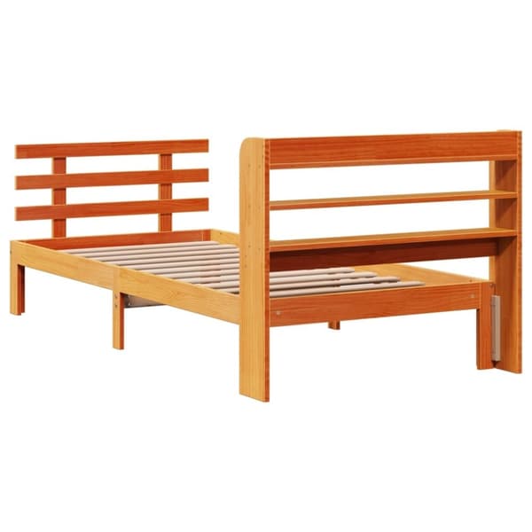 vidaXL sengeramme med sengegavl 90x200 cm massivt fyrretræ gyldenbrun