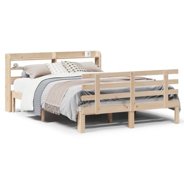vidaXL sengeramme med sengegavl 150x200 cm massivt fyrretræ