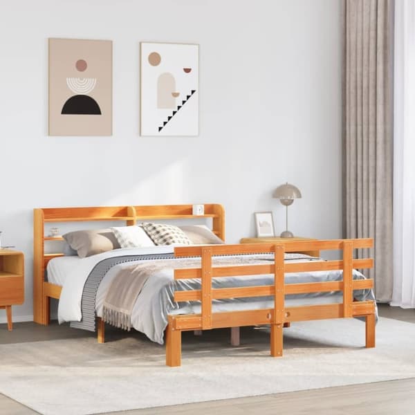 vidaXL Sängynrunko päädyllä vahanruskea 140x190 cm täysi puu