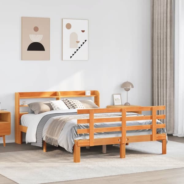 vidaXL sengeramme med sengegavl 160x200 cm massivt fyrretræ gyldenbrun