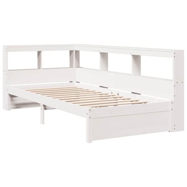 vidaXL Sänky kirjahyllyllä ei patjaa valkoinen 75x190 cm täysi mänty