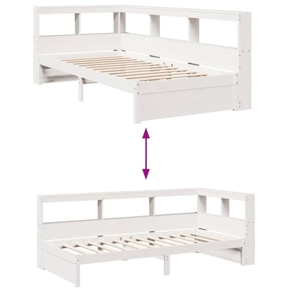 vidaXL Sänky kirjahyllyllä ei patjaa valkoinen 75x190 cm täysi mänty