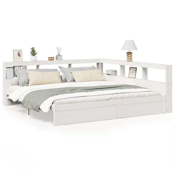 vidaXL Seng med bokhylle uten madrass 160x200 cm heltre furu