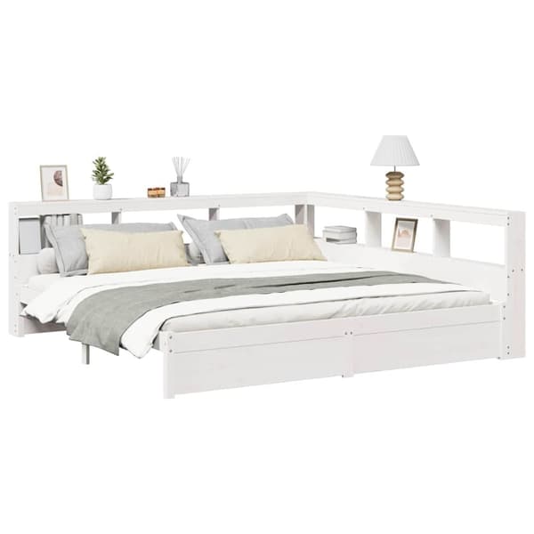 vidaXL Seng med bokhylle uten madrass 160x200 cm heltre furu