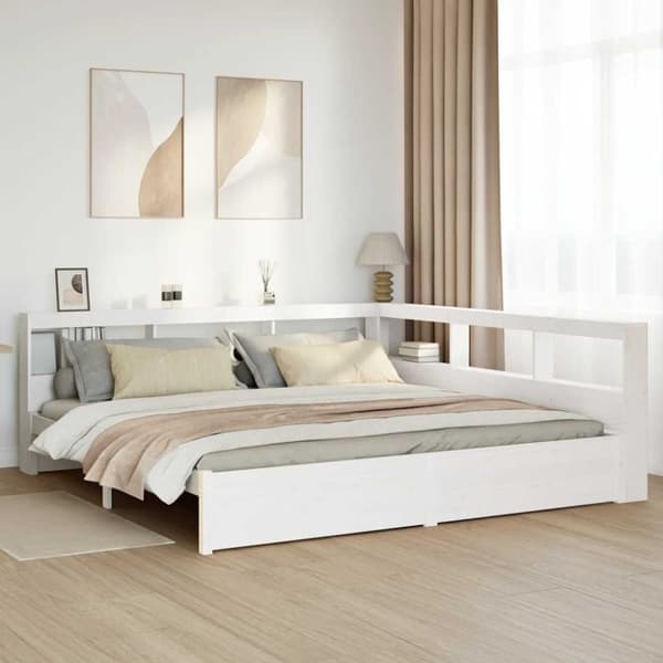 vidaXL Seng med bokhylle uten madrass 160x200 cm heltre furu