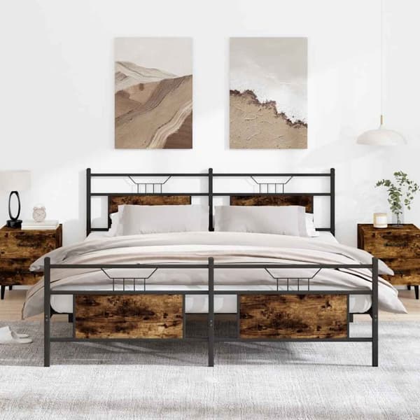 vidaXL sengeramme uden madras 160x200 cm metal røget egetræsfarve