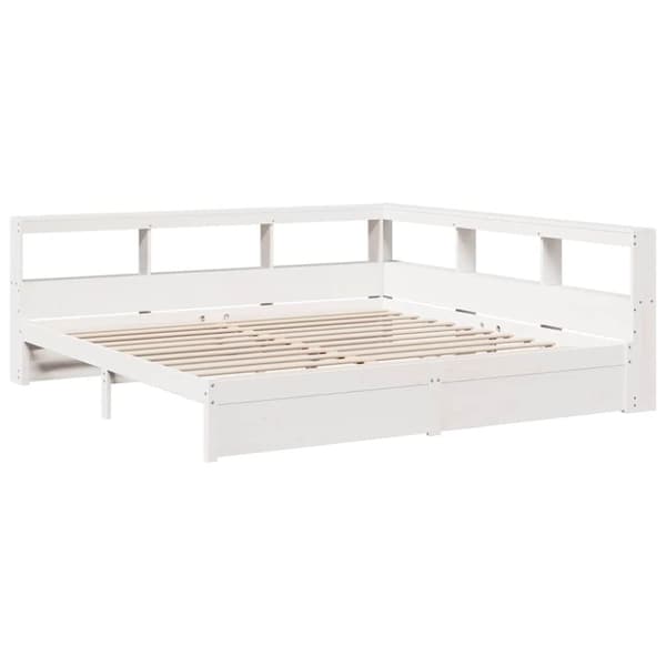 vidaXL Sänky kirjahyllyllä ei patjaa valkoinen 200x200 cm täysi mänty