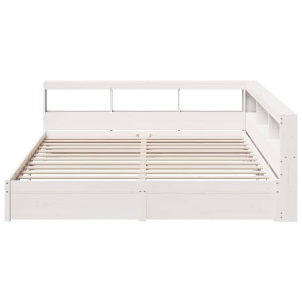 vidaXL Sänky kirjahyllyllä ei patjaa valkoinen 200x200 cm täysi mänty