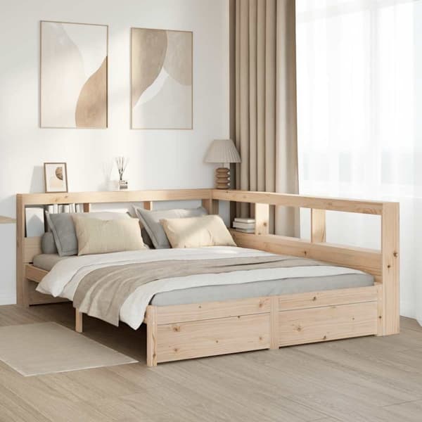 vidaXL Seng med bokhylle uten madrass 150x200 cm heltre furu