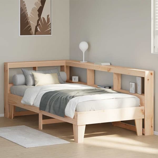 vidaXL Seng med bokhylle uten madrass 90x190 cm heltre furu