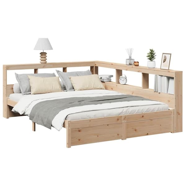 vidaXL Seng med bokhylle uten madrass 140x190 cm heltre furu