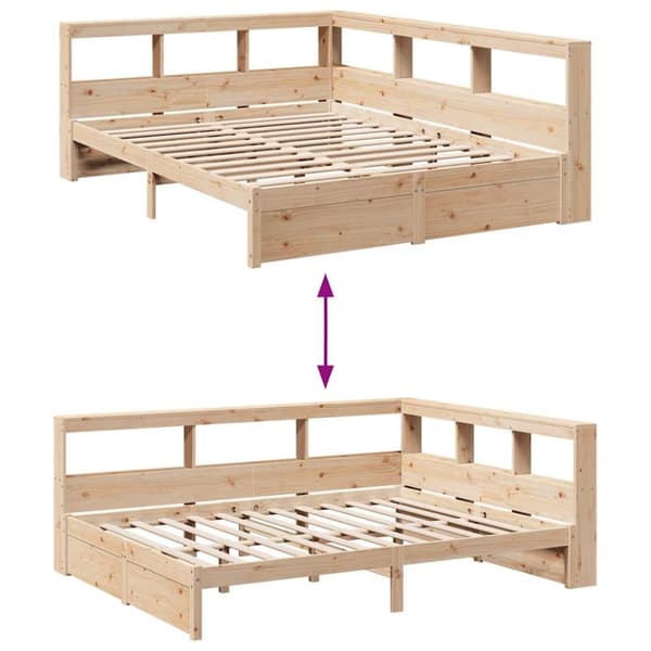 vidaXL Seng med bokhylle uten madrass 140x190 cm heltre furu