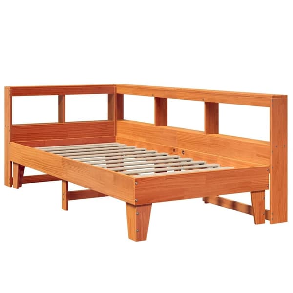 vidaXL Seng med bokhylle uten madrass voksbrun 75x190 cm heltre furu