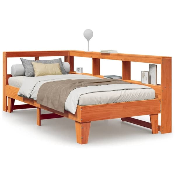 vidaXL Seng med bokhylle uten madrass voksbrun 75x190 cm heltre furu