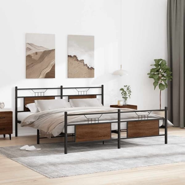 vidaXL Sengeramme i metall uten madrass brun eik 180x200 cm