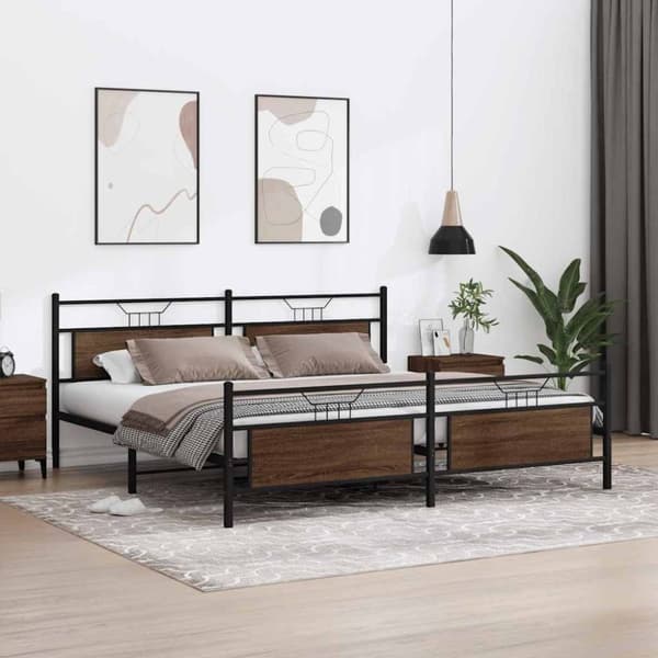 vidaXL sengeramme uden madras 200x200 cm metal brun egetræsfarve