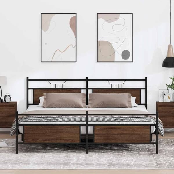 vidaXL sengeramme uden madras 200x200 cm metal brun egetræsfarve