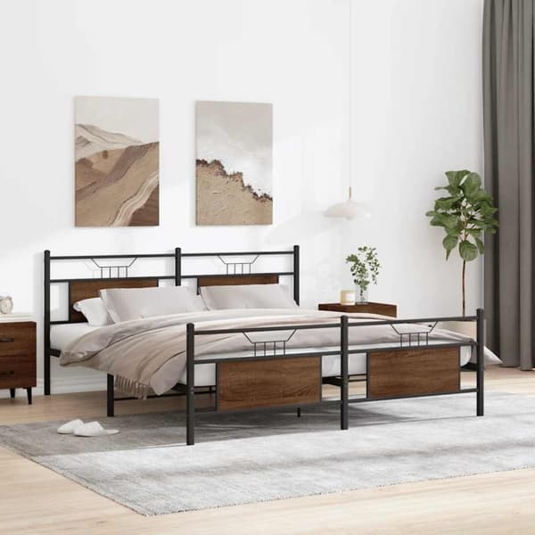vidaXL sengeramme uden madras 160x200 cm metal brun egetræsfarve