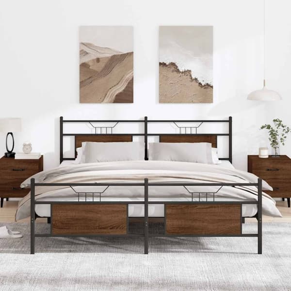 vidaXL sengeramme uden madras 160x200 cm metal brun egetræsfarve