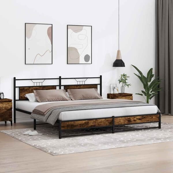 vidaXL sengeramme uden madras 193x203 cm metal røget egetræsfarve