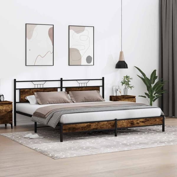 vidaXL Sengeramme i metall uten madrass røkt eik 200x200 cm