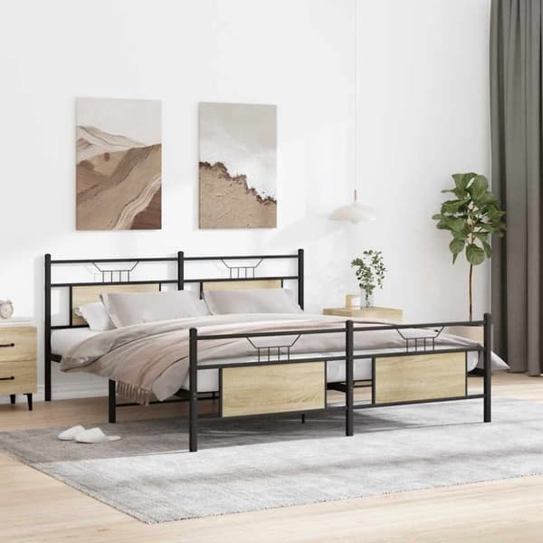 vidaXL sengeramme uden madras 160x200 cm metal sonoma-eg