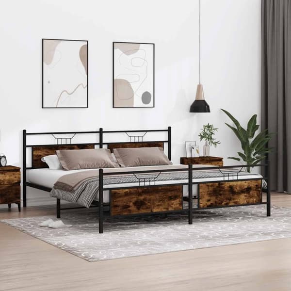 vidaXL Sengeramme i metall uten madrass røkt eik 193x203 cm