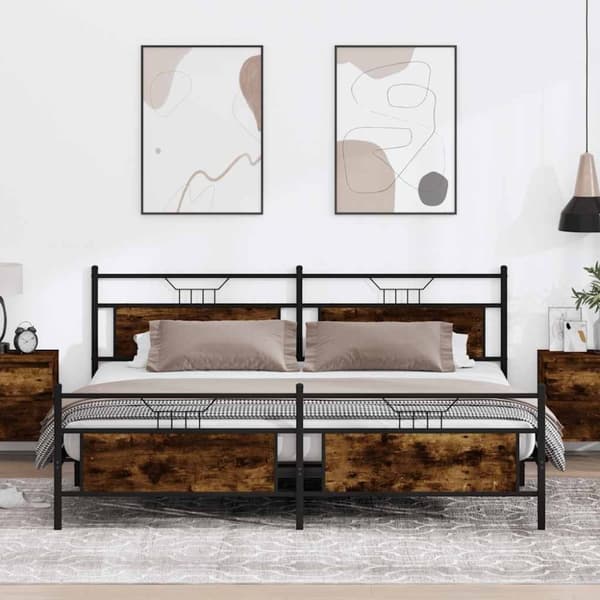 vidaXL Sengeramme i metall uten madrass røkt eik 193x203 cm