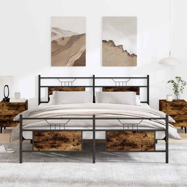 vidaXL sengeramme uden madras 183x213 cm metal røget egetræsfarve