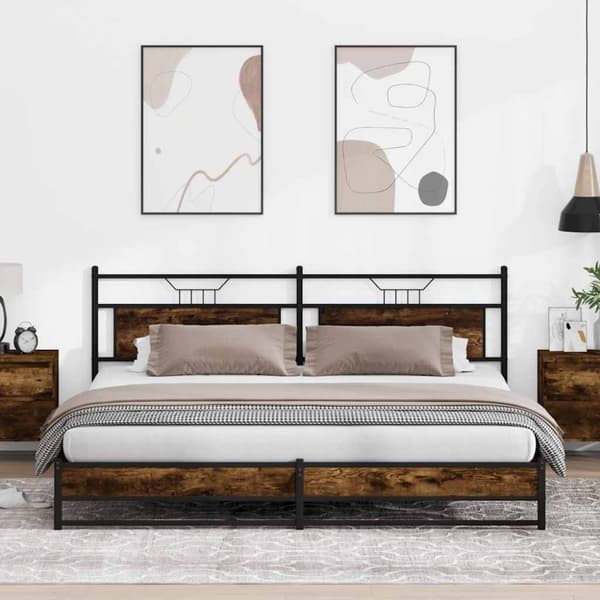 vidaXL Sengeramme i metall uten madrass røkt eik 193x203 cm